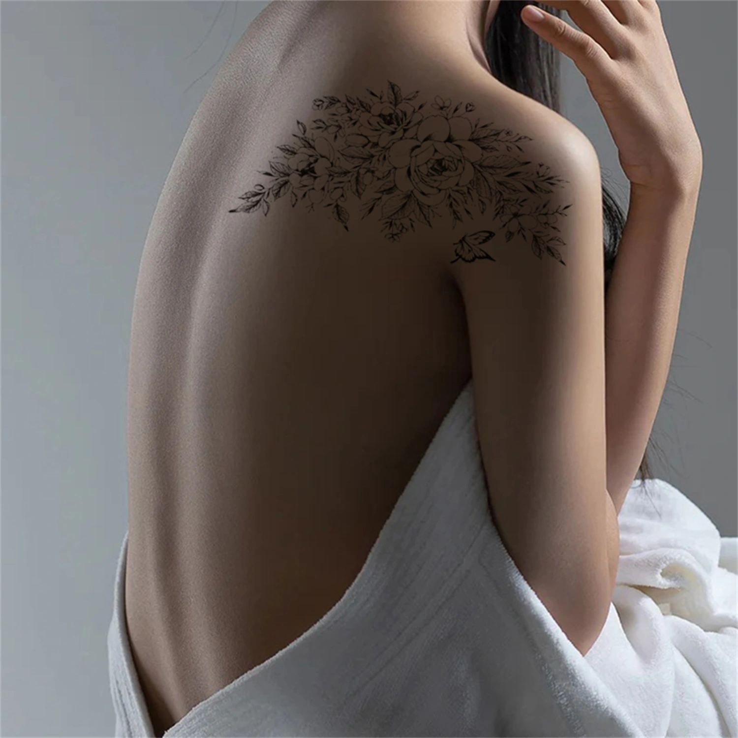 【GL】Black Temporary Tattoos Realistic Flower Temporary Tattoo Stickers