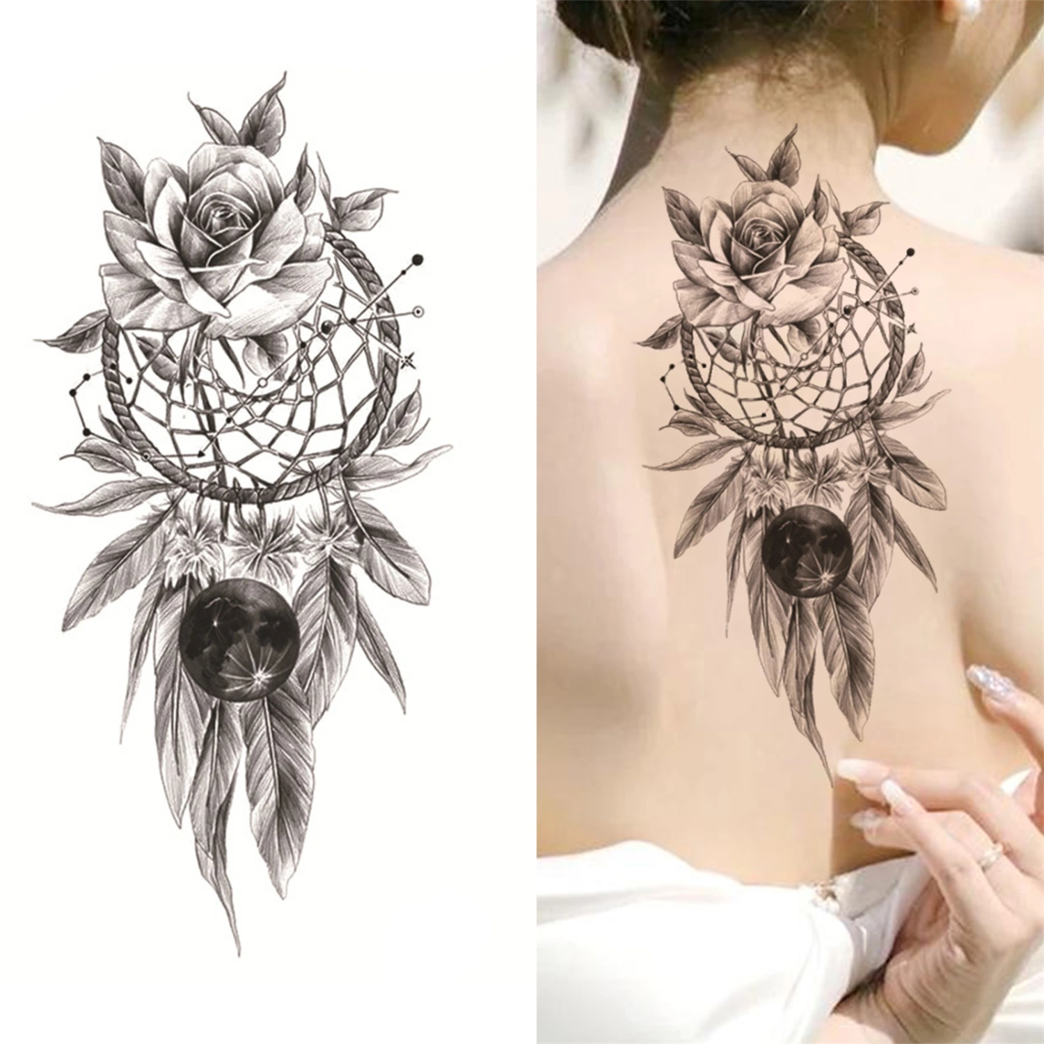 【GL】Black Temporary Tattoos Dreamcatcher Flower Tattoo Stickers