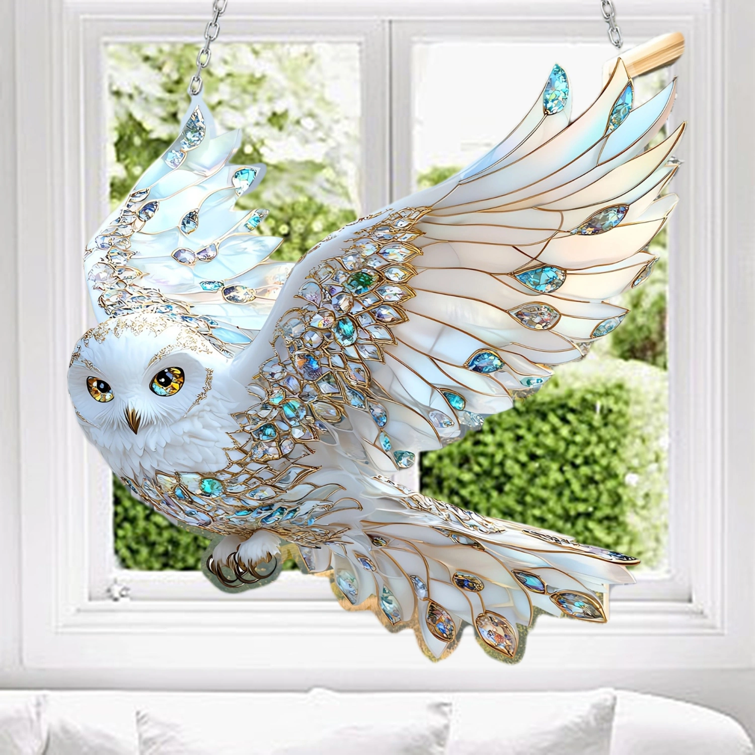 Acrylic Owl Suncatcher Gemstone Bird Sunlight Hanging Ornament
