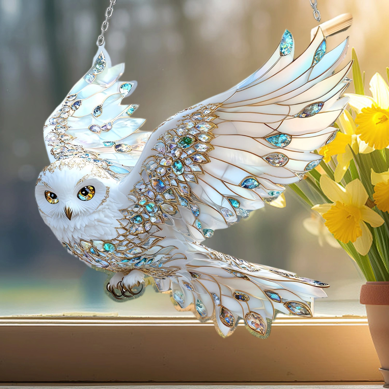 Acrylic Owl Suncatcher Gemstone Bird Sunlight Hanging Ornament
