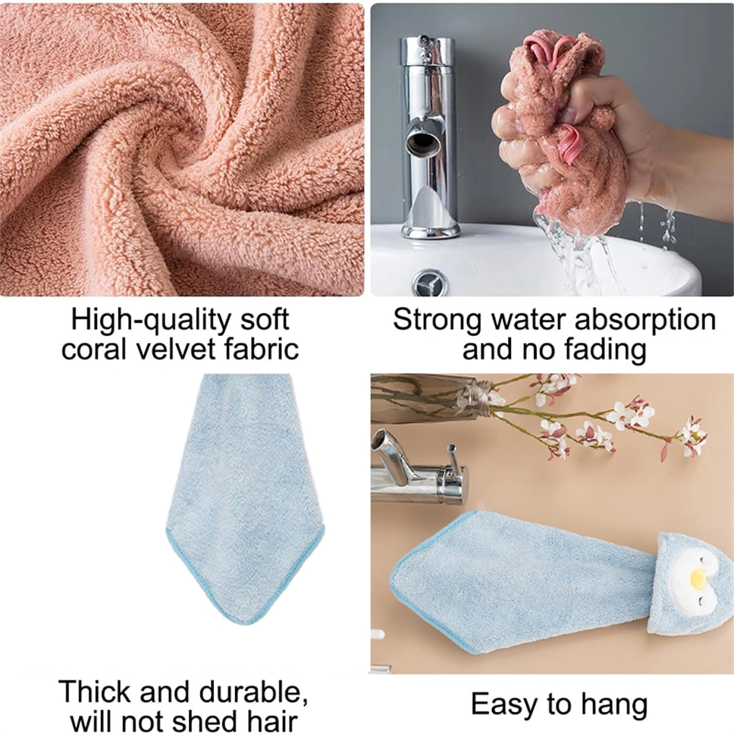 Hanging Hand Towels Coral Velvet Drying Highly Absorbent Animal Towels