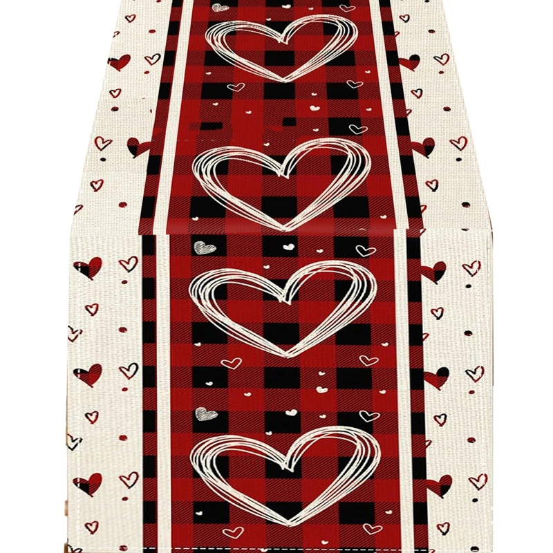 Valentines Day Table Runner, Plaid Heart Print Tablecloth Home Decor