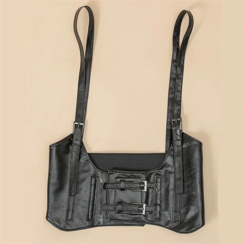 Punk Goth Women Waist Belts Black PU Fashion Body Chain Belt