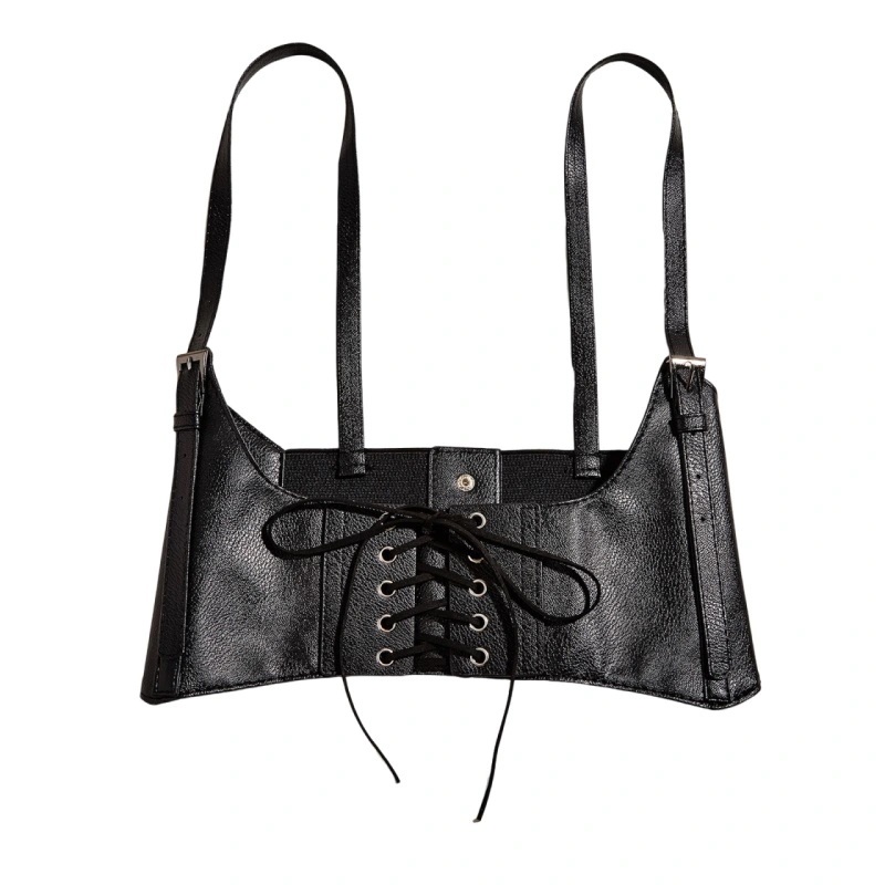 Punk Goth Women Waist Belts Black PU Fashion Body Chain Belt