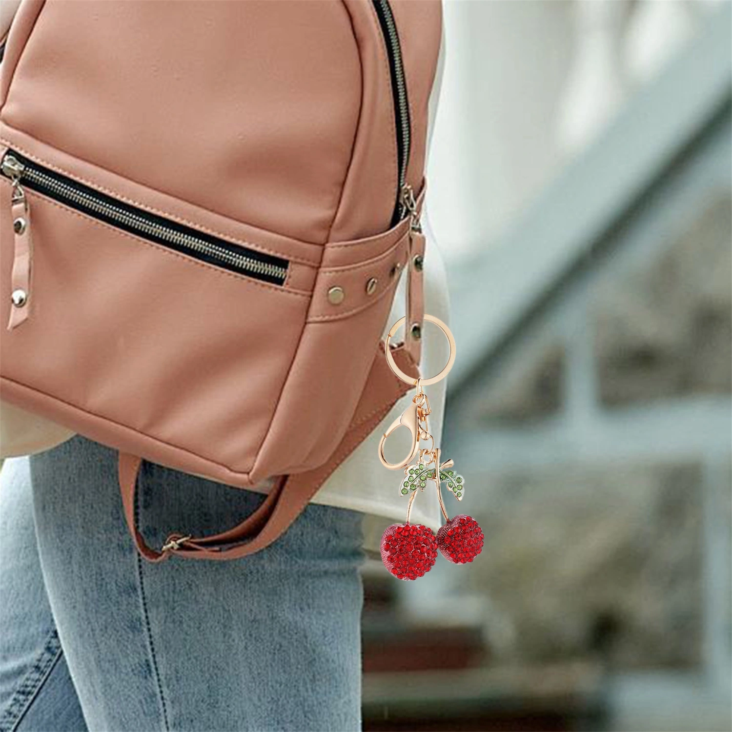 Cute Rhinestone Cherry Keychain Sweet Cherry Shaped Keyring Toys
