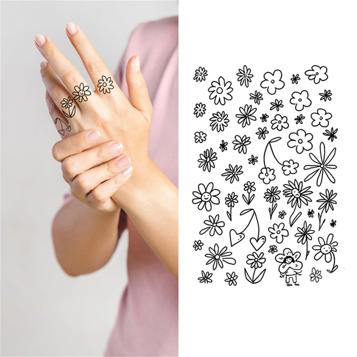 【GL】Small Semi-Permanent Tattoos Flower Leaf Snowflake Finger Tattoos