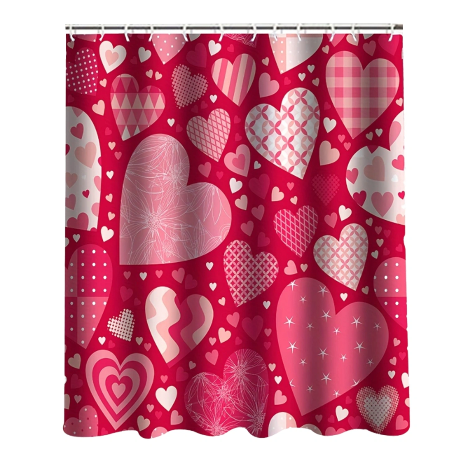 Valentine’s Day Shower Curtain, Heart Print Waterproof Bath Curtain