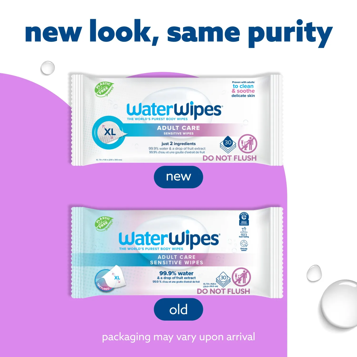 WaterWipes Adult Care Sensitive Body & Intimate Hygiene Wipes, 30 Wipes (1 Pack), Extra Large Textured, 99.9% Water-Based, For Everyday Personal Uses