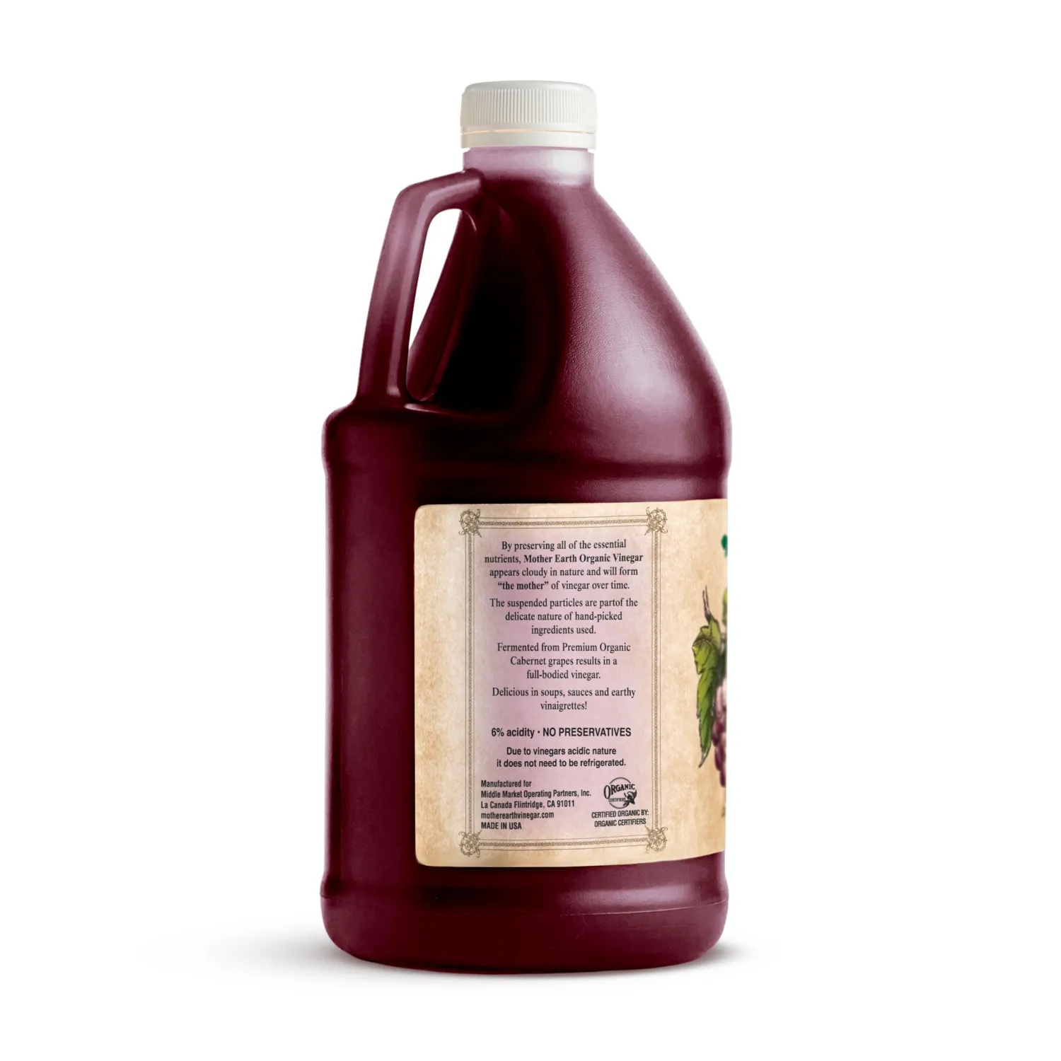 Mother Earth, Organic Red Wine Vinegar with The Mother, Fresh Pressed Organic Cabernet Grapes, ORWV, RWV, Raw, Unpasteurized, Unfiltered (1/64oz)
