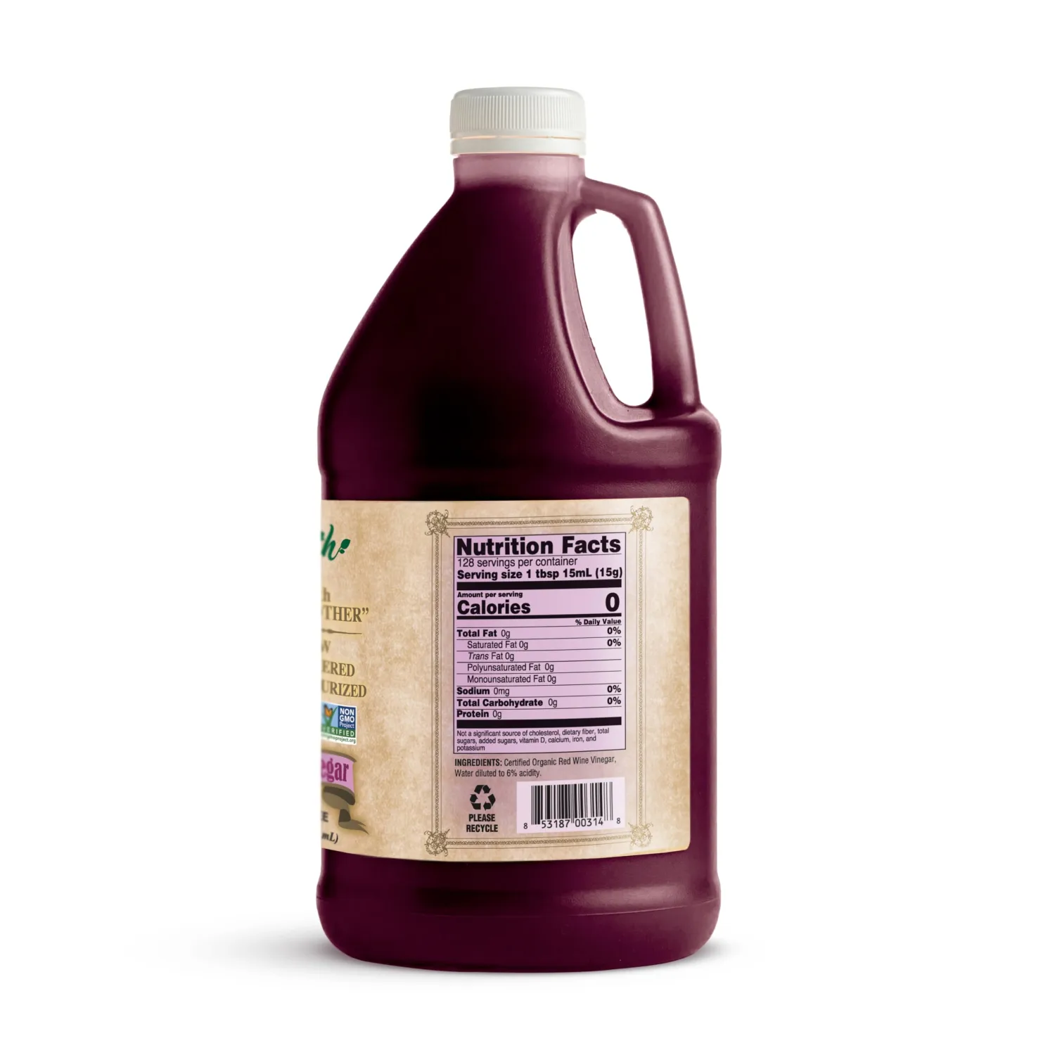 Mother Earth, Organic Red Wine Vinegar with The Mother, Fresh Pressed Organic Cabernet Grapes, ORWV, RWV, Raw, Unpasteurized, Unfiltered (1/64oz)