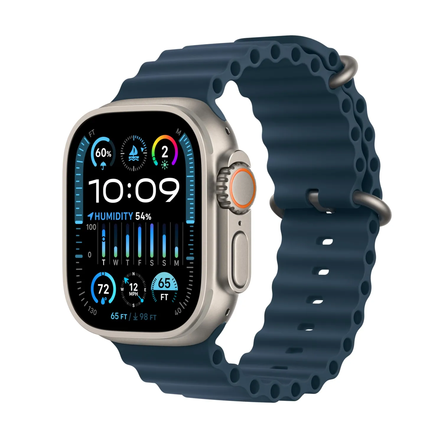 Apple Watch Ultra 2 [GPS + Cellular 49mm] Smartwatch with Rugged Titanium Case & Blue Ocean Band One Size (Renewed)