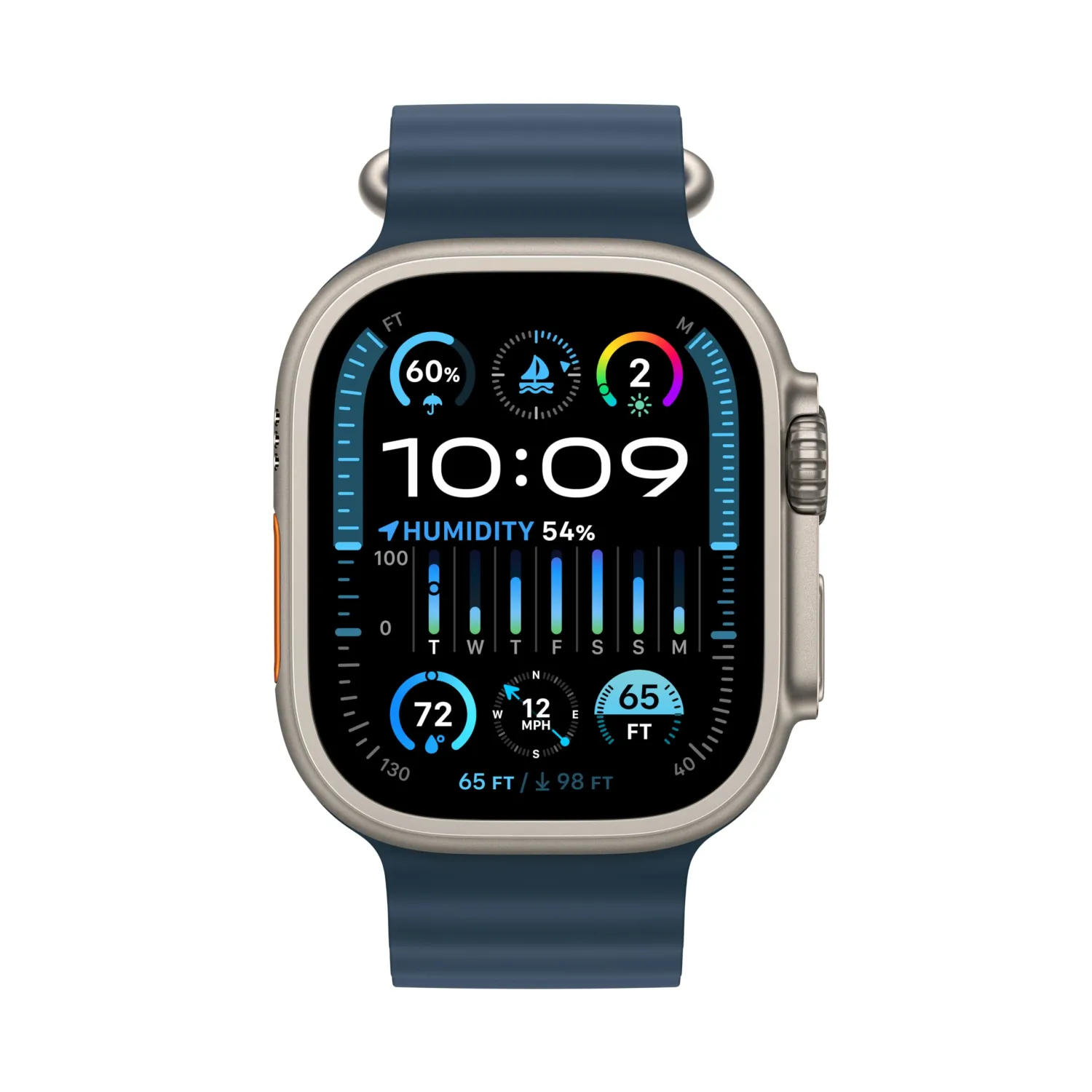 Apple Watch Ultra 2 [GPS + Cellular 49mm] Smartwatch with Rugged Titanium Case & Blue Ocean Band One Size (Renewed)
