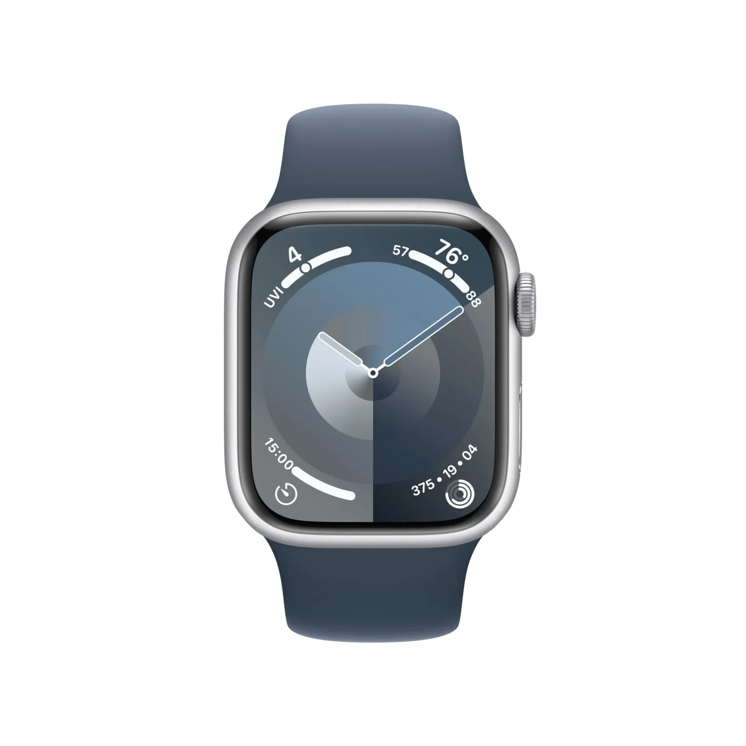 Apple Watch Series 9 [GPS, 41mm] Silver Aluminum Case with Storm Blue Sport Band, M/L (Renewed)