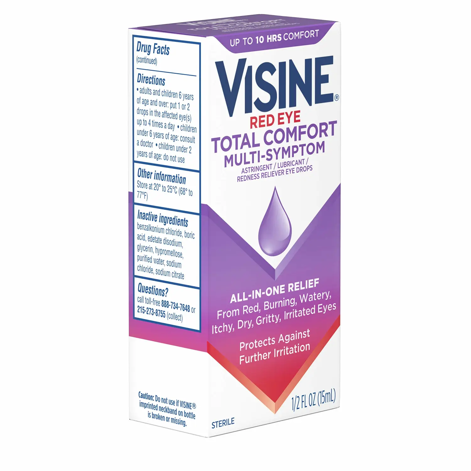 Visine Multi-Symptom Eye Drops - Astringent, Lubricant & Redness Reliever for Irritated, Dry, Red Eyes - 0.5 fl. oz