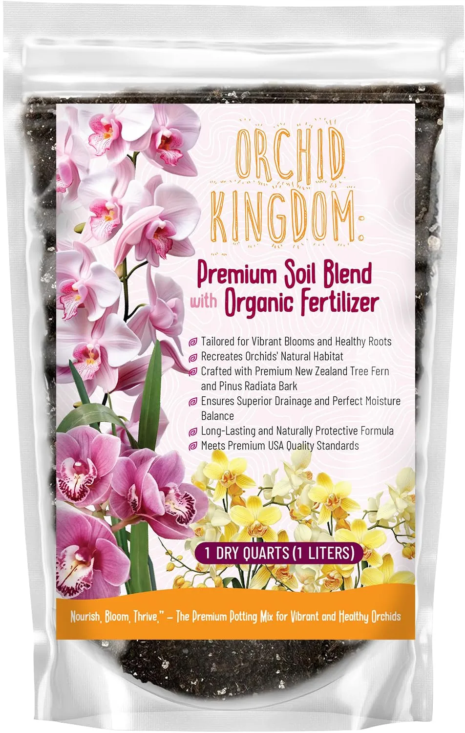 Orchid Potting Mix – Orchid Bark, Sphagnum Moss, Tree Fern & Perlite for Repotting Phalaenopsis Orchids, Indoor Plants, Orchid Soil Medium – Sustrato para Orquídeas (1 Quart)