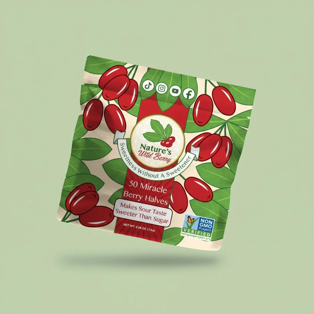 Nature's Wild Berry Miracle Berries – 50 Flavor-Changing Berry Halves | Resealable Refill Pack | Freeze-Dried in USA | Turn Sour to Sweet | As Seen on Shark Tank | Magic Fruit for Taste Transformation