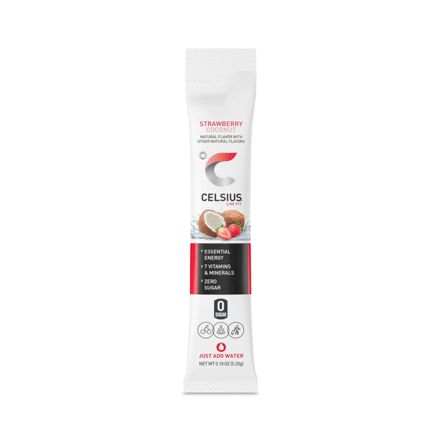 CELSIUS® On-the-Go Powder Sticks Strawberry Coconut, Essential Energy 2.6 Oz (14 Sticks per Pack)