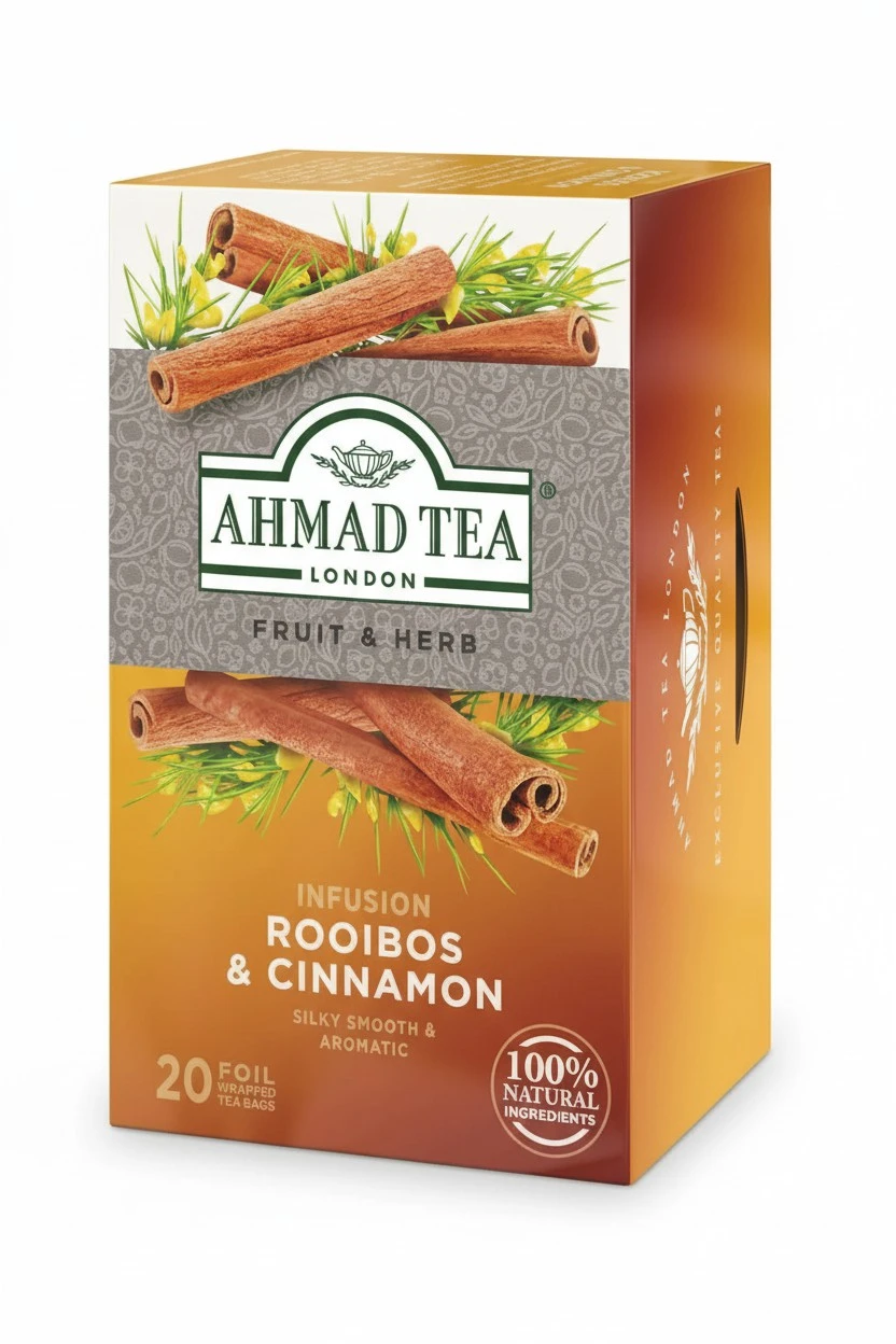 Ahmad Tea Herbal Tea, Rooibos & Cinnamon Teabags, 20 ct (Pack of 1) - Decaffeinated & Sugar-Free