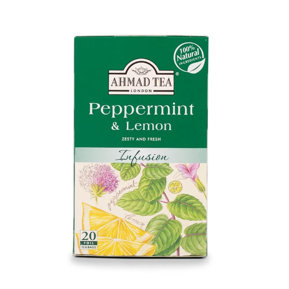 Ahmad Tea Herbal Tea, Peppermint & Lemon Teabags, 20 ct (Pack of 1) - Decaffeinated & Sugar-Free