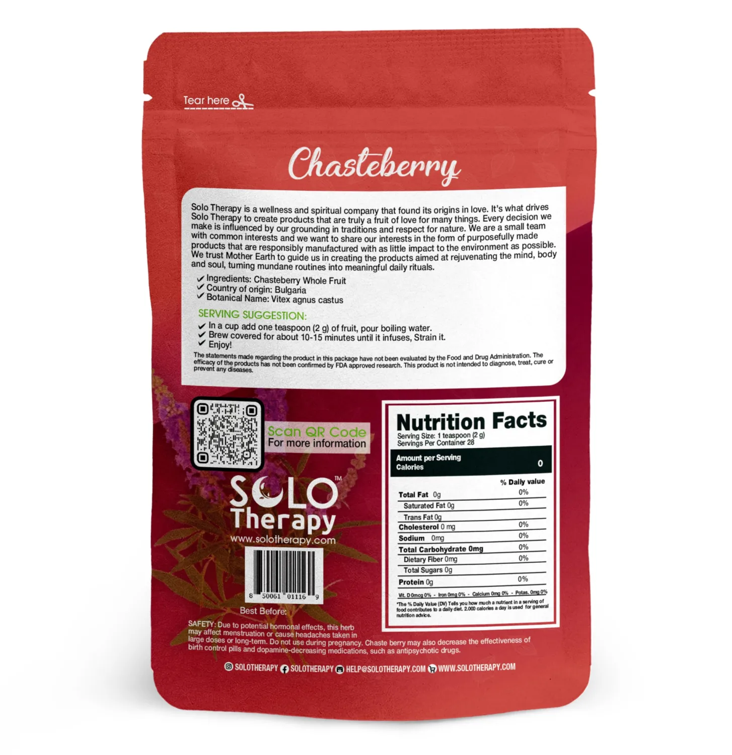 Chasteberry Vitex Herbal Tea 56 grams- Chasteberry Dried Fruits - Resealable Bag - 56 grams - Premium Quality (Chasteberry Vitex)