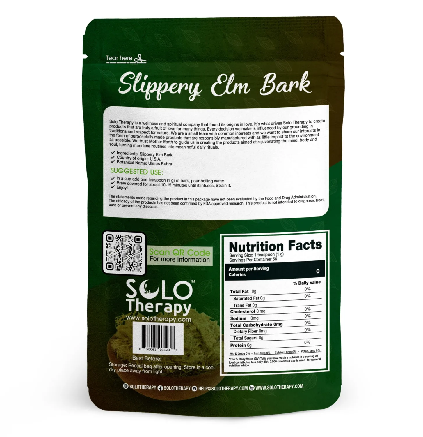 Slippery Elm Bark Tea Cut and Sifted - 56 grams - Slippery Elm Bark Herb Resealable Bag - Ulmus Rubra 56 grams - Premium Quality (Slippery Elm Bark)