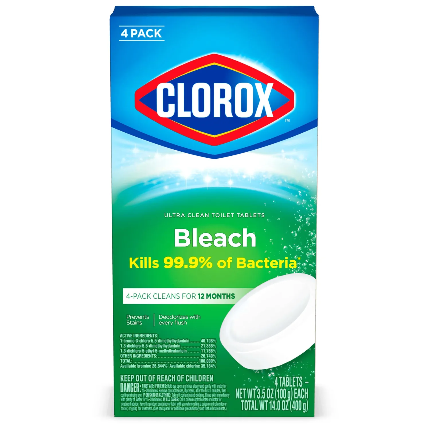 Clorox Ultra Clean Toilet Tablets Bleach 3.5 Ounces Each, 4 Count (package May Vary)