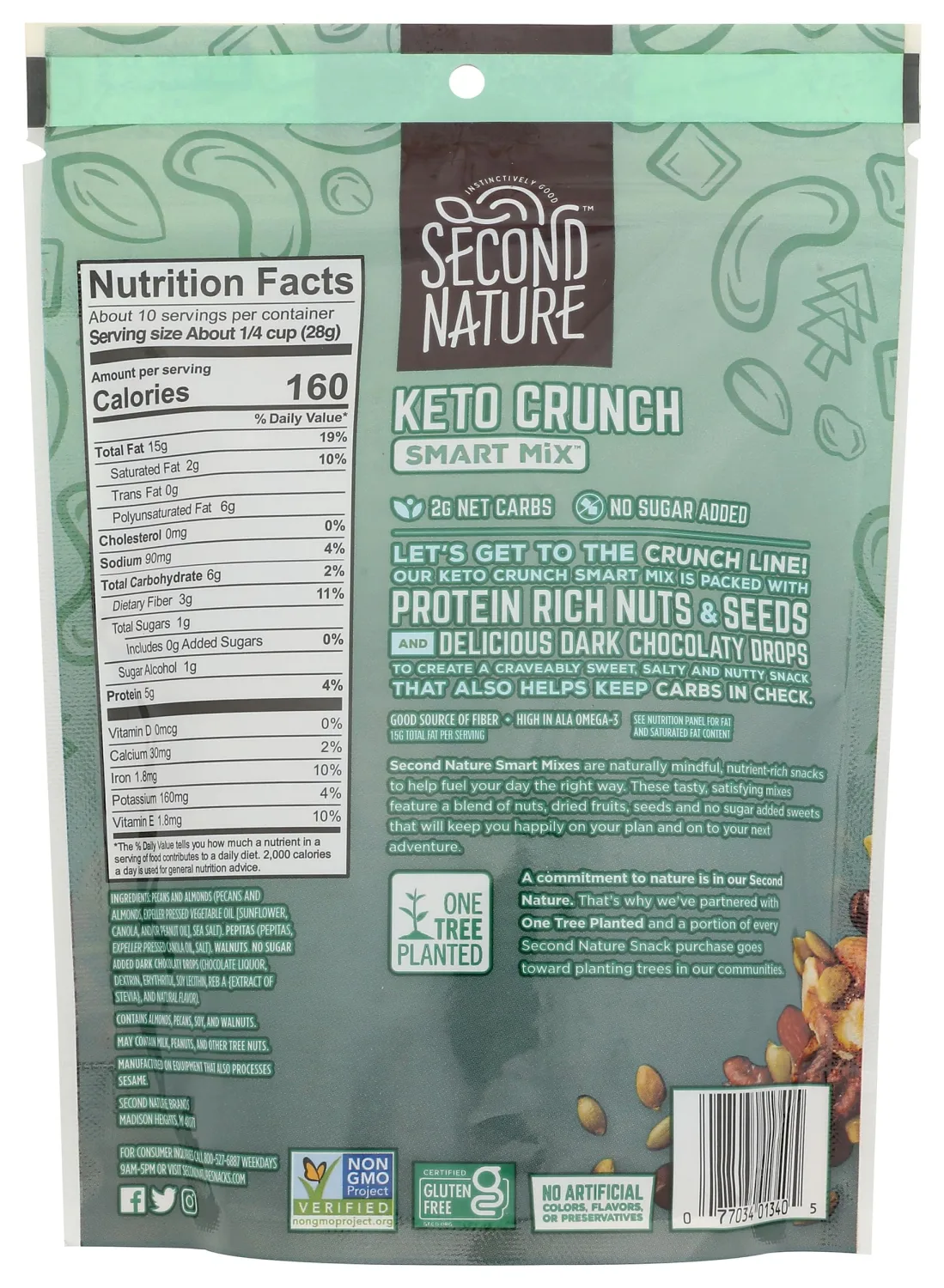 Second Nature Keto Crunch Smart Snack Mix, 10 oz Resealable Pouch, Pack of 1 – Certified Gluten-Free Snack