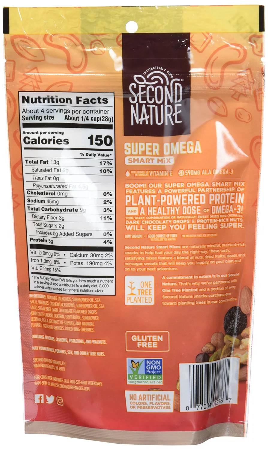 Second Nature Super Omega Smart Snack Mix - 4 oz Individual Snack Packs (Pack of 6) - Certified Gluten-Free Snack, Ideal for Travel Snacks