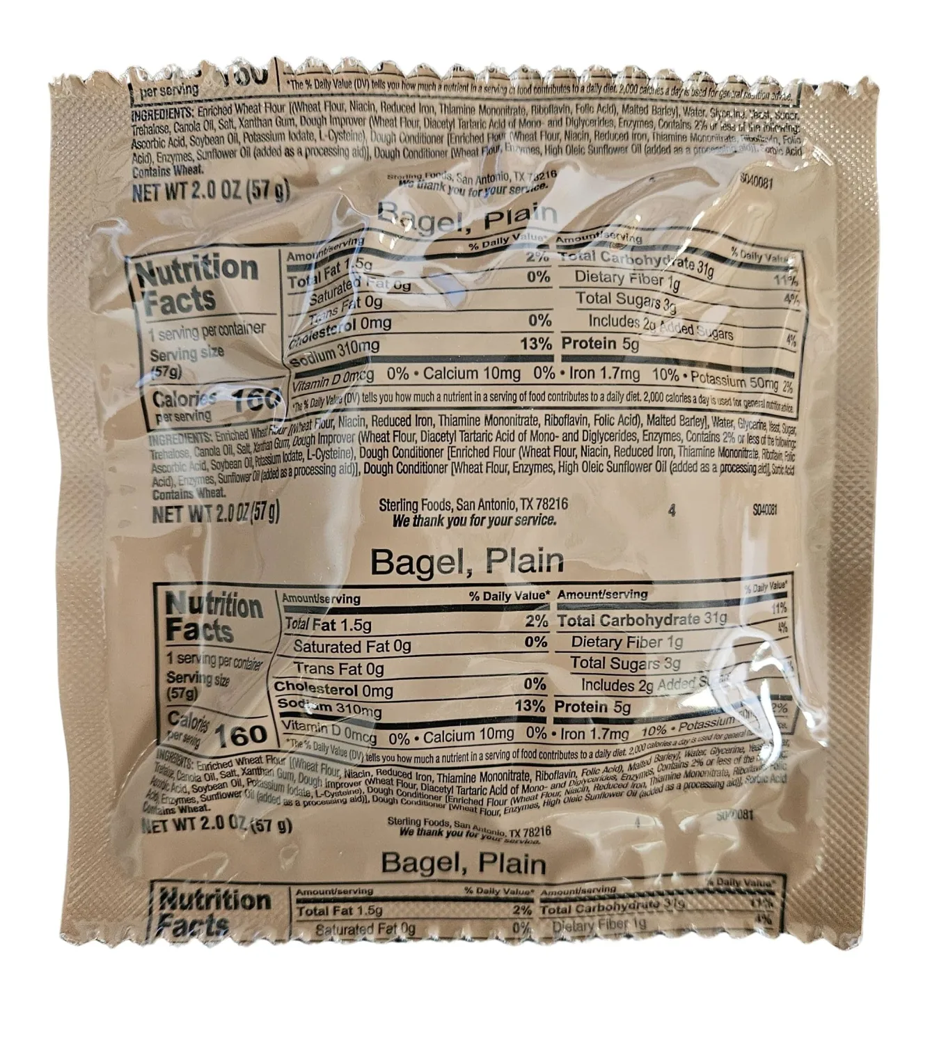 MRE (Meal Ready to Eat) BREADS - Authentic USGI US Military Ration Components - Many Bread Options to Choose from - Available in 3,6,12,24,48 and 100 Packs (3, Bagel)