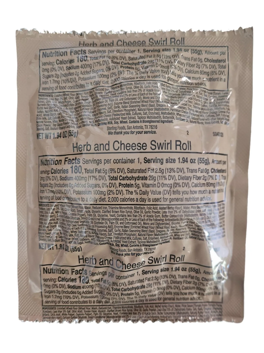 MRE (Meal Ready to Eat) BREADS - Authentic USGI US Military Ration Components - Many Bread Options to Choose from - Available in 3,6,12,24,48 and 100 Packs (3, Italian Herb and Cheese Roll)