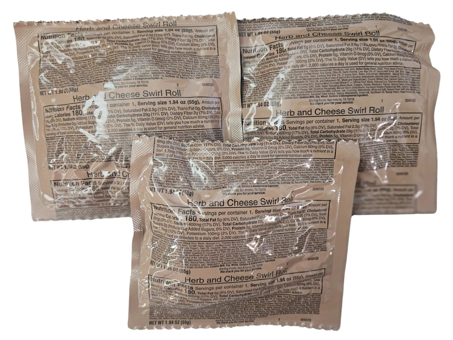 MRE (Meal Ready to Eat) BREADS - Authentic USGI US Military Ration Components - Many Bread Options to Choose from - Available in 3,6,12,24,48 and 100 Packs (3, Italian Herb and Cheese Roll)