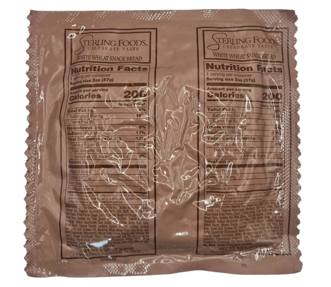 MRE (Meal Ready to Eat) BREADS - Authentic USGI US Military Ration Components - Many Bread Options to Choose from - Available in 3,6,12,24,48 and 100 Packs (3, White Wheat Bread)