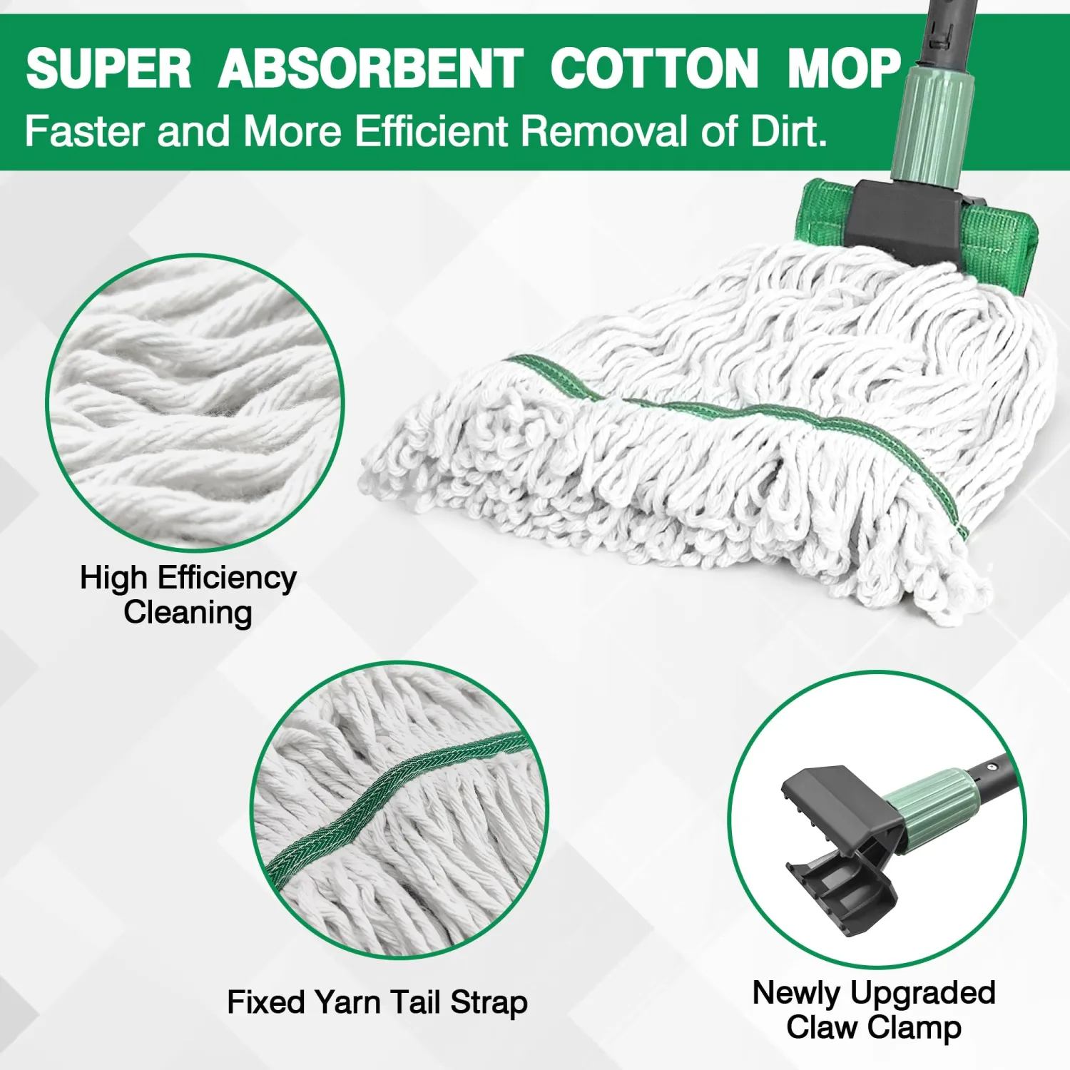 Heavy Duty Mop for Floor Cleaning, Industrial Commercial Mop with 57.5 Inches Long Handle,Looped-End String Wet Cotton Mops for Garage, Warehouse, Workshop