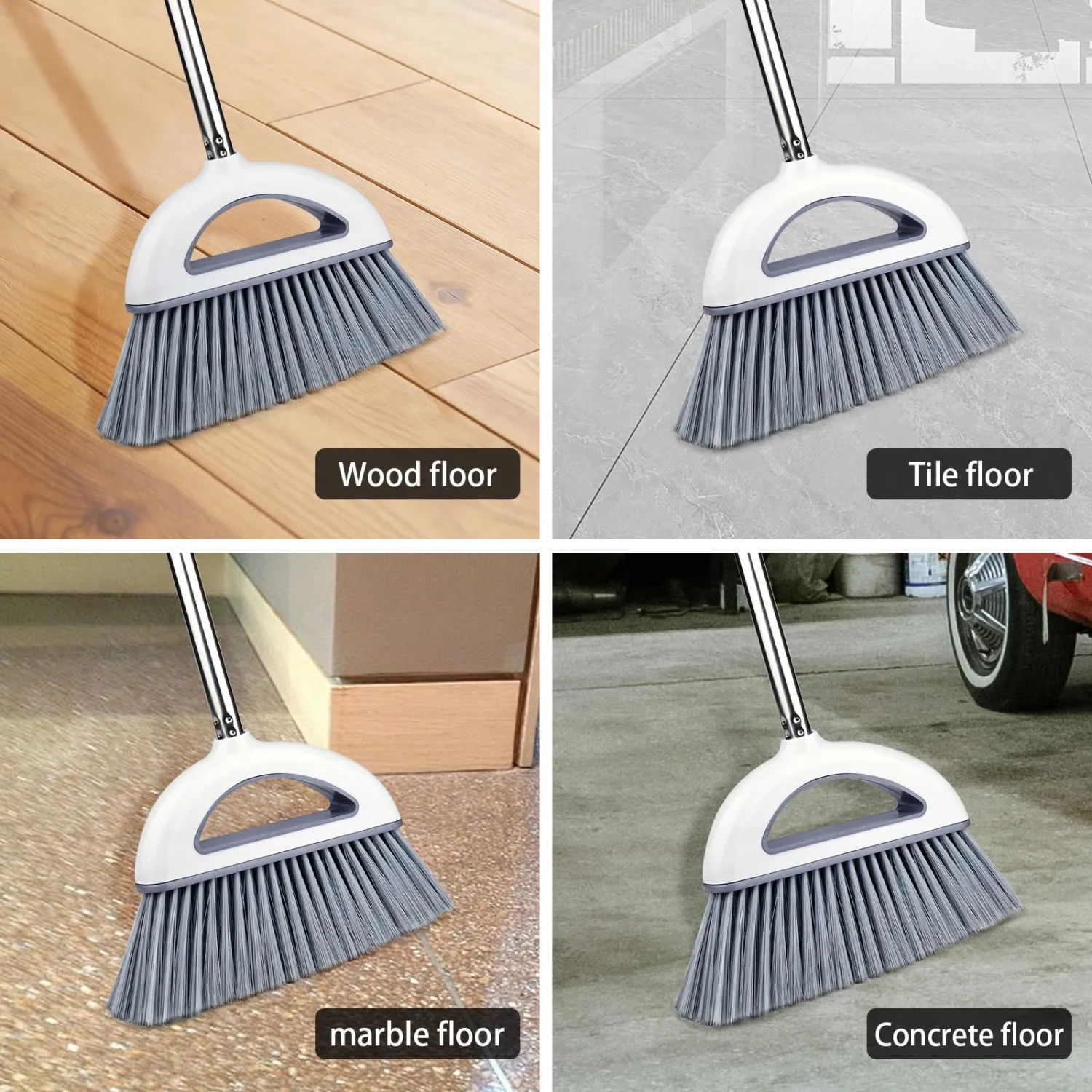 Angle Brooms for Sweeping Indoor - Indoor Broom for Hardwood Floors, House Broom for Sweeping Indoor, Kitchen Broom, Angle Broom, Soft bristled Broom is Applied for Indoor, Kitchen, Office.（Off white）