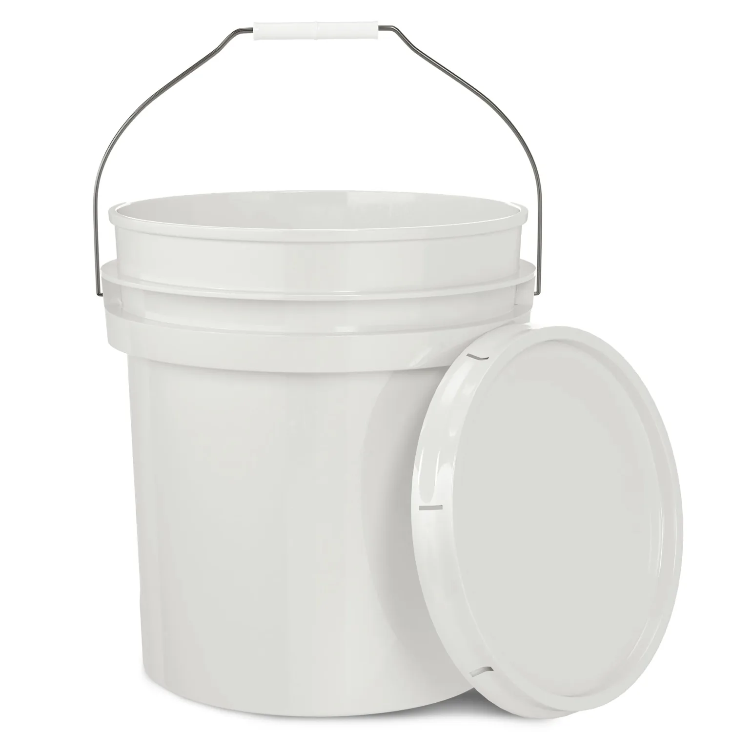 5-Gallon White Bucket Pail Container with Lid | Food Grade | Heavy-Duty Extra Durable | Metal Handles with Plastic Grip for Easy Carrying | Multi-Use | Easy Stack and Store | BPA Free