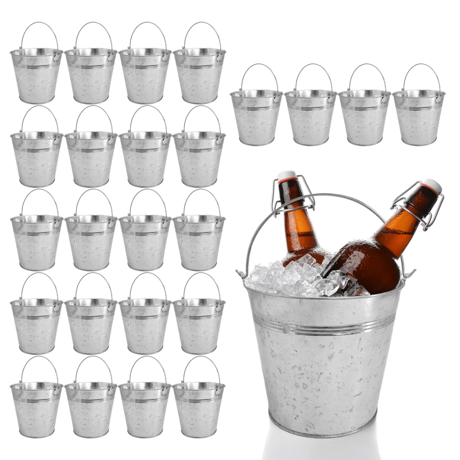 25 Pcs Metal Beer Bucket Bulk 3 Quart Drink Buckets Beverage Tub with Handle Chiller Champagne Wine Soda Ice Bucket for for Mimosa Bar Supplies