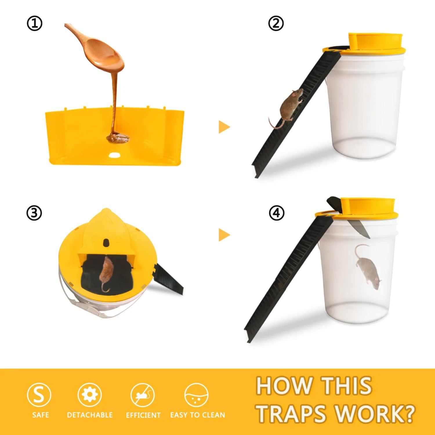 Mouse Trap Bucket Lid (Pack of 2), Rat Traps Indoor for Home, Auto Reset Multi Catch and Releases Humane Lid Mice Traps for Standard 5 Gallon Bucket