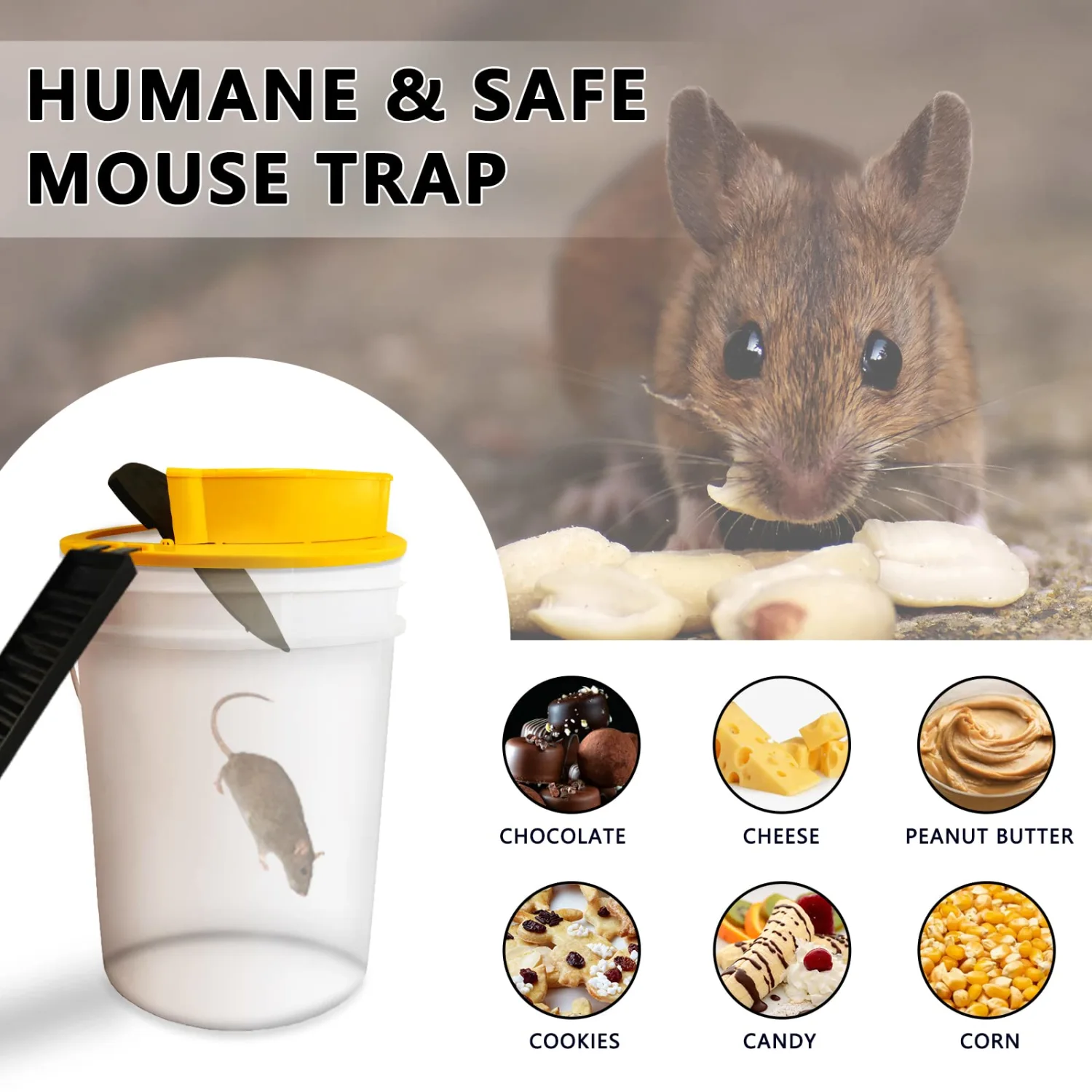 Mouse Trap Bucket Lid (Pack of 2), Rat Traps Indoor for Home, Auto Reset Multi Catch and Releases Humane Lid Mice Traps for Standard 5 Gallon Bucket
