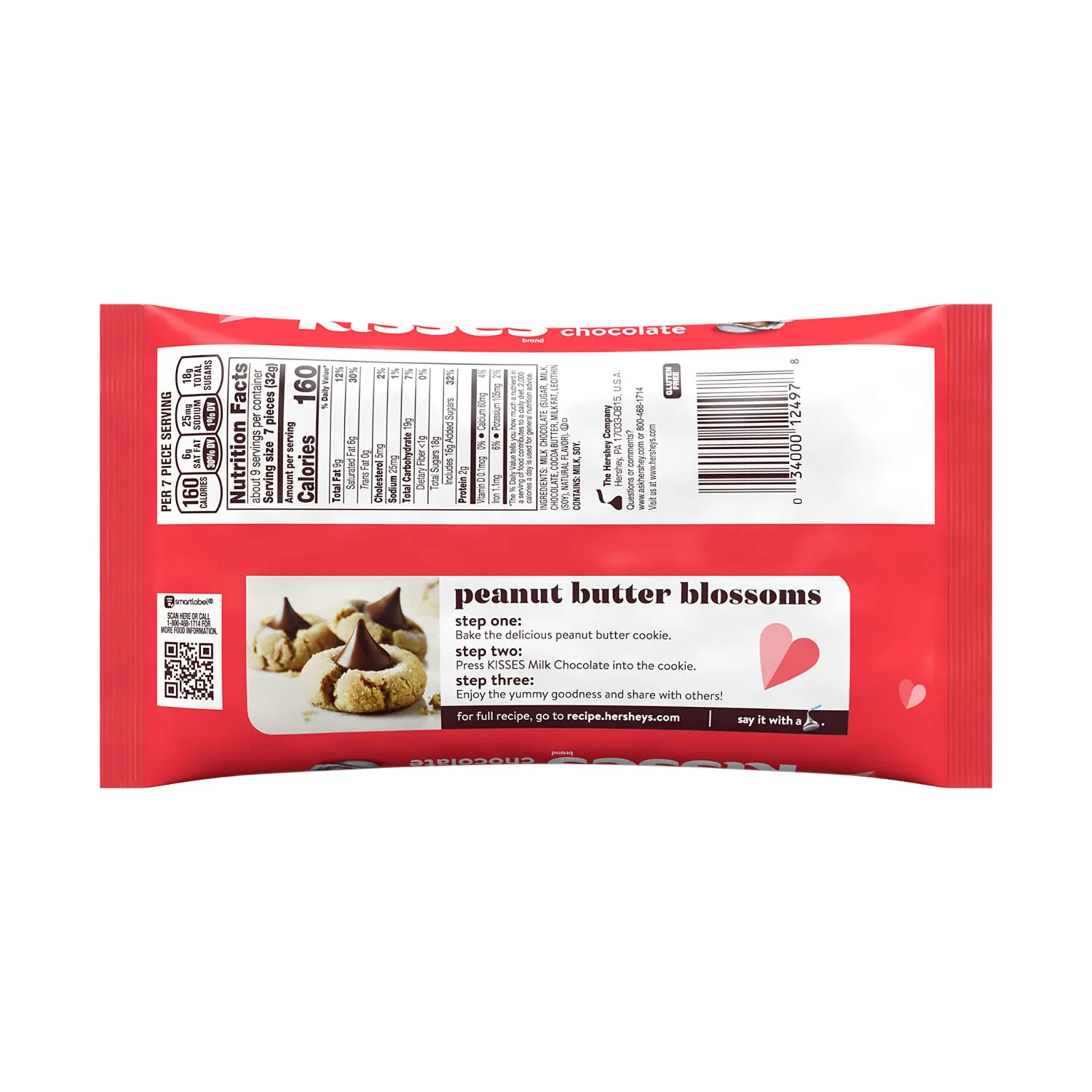 HERSHEY'S KISSES Milk Chocolate, Valentine's Candy Bag, 10.1 oz