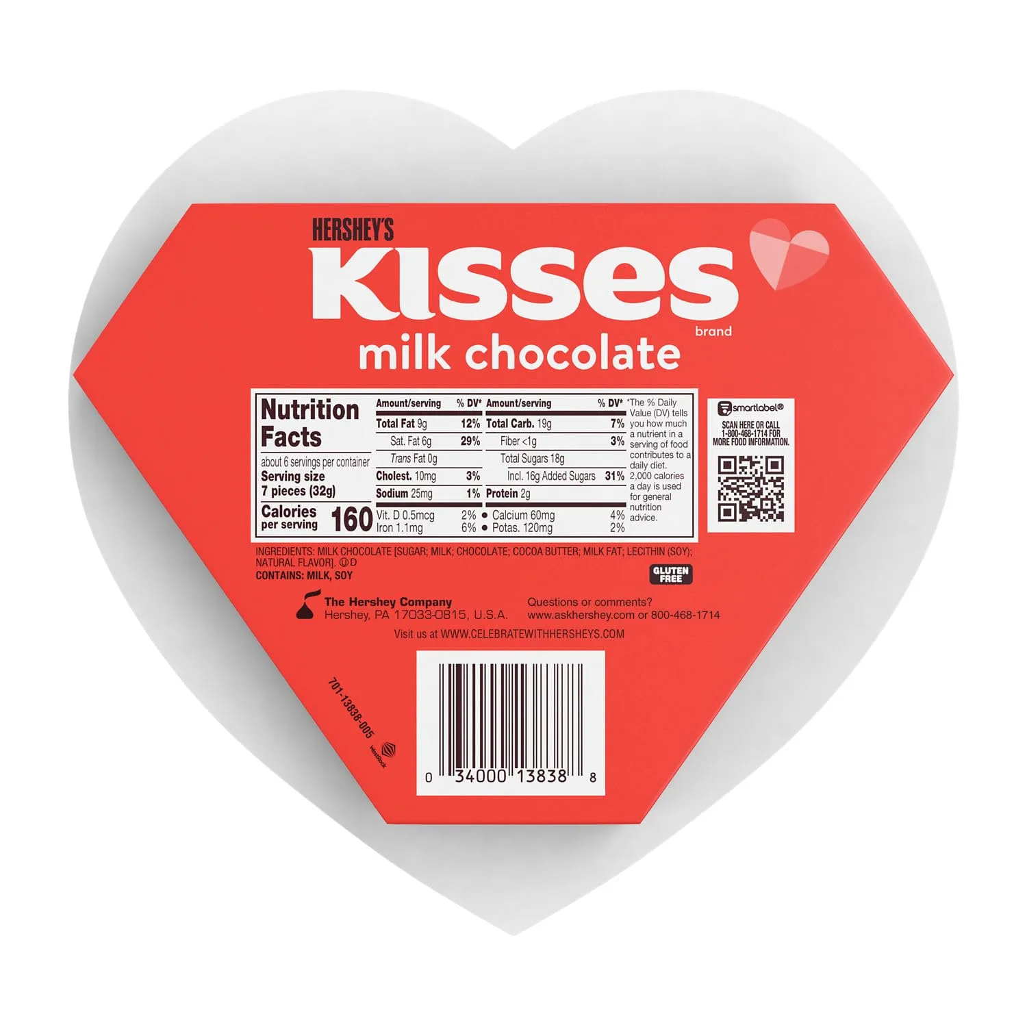 HERSHEY'S Kisses Milk Chocolate Candy Heart Box, 6.5 Oz