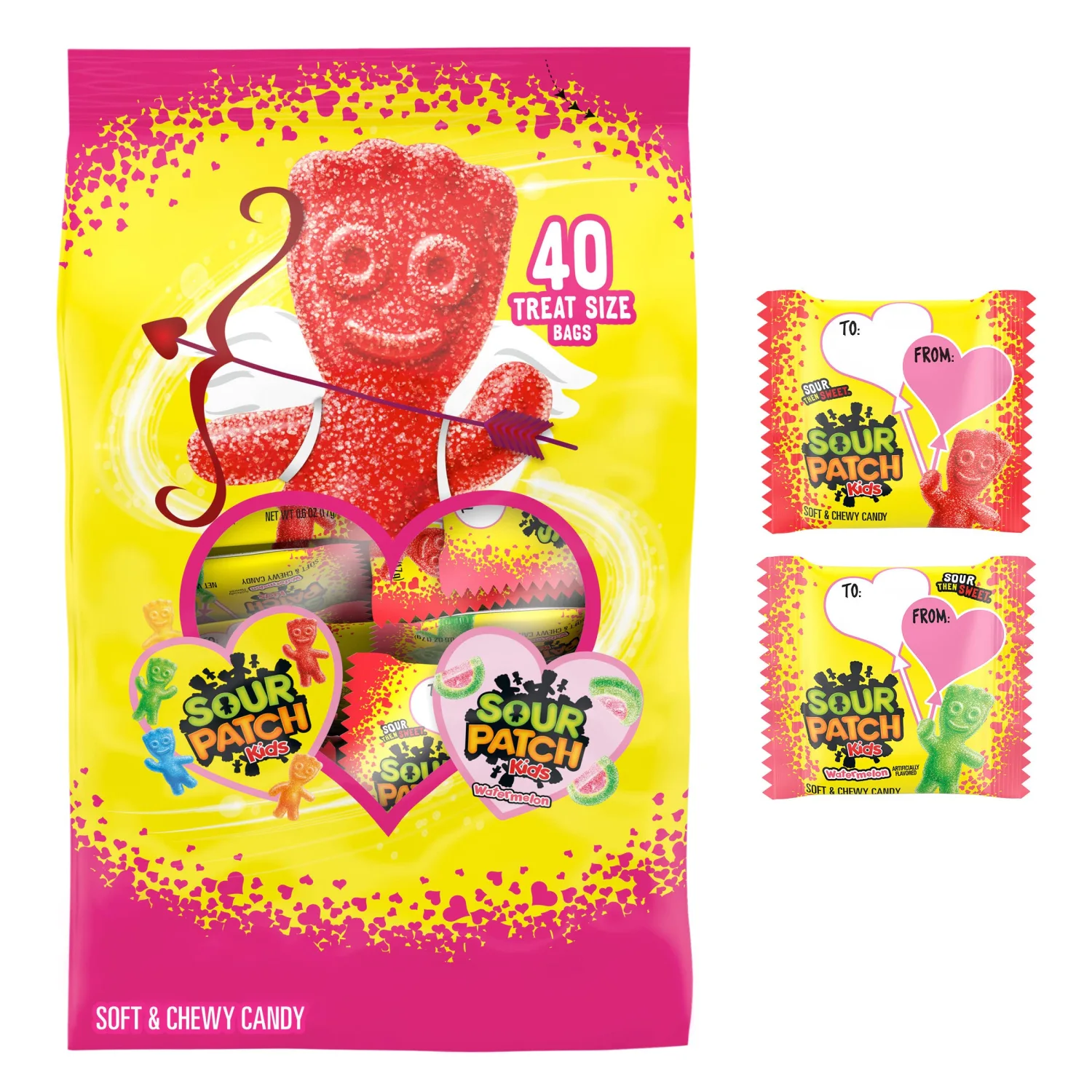 SOUR PATCH KIDS Original and Watermelon Soft & Chewy Valentines Day Candy Variety Pack, Bulk Candy, 40 Snack Packs