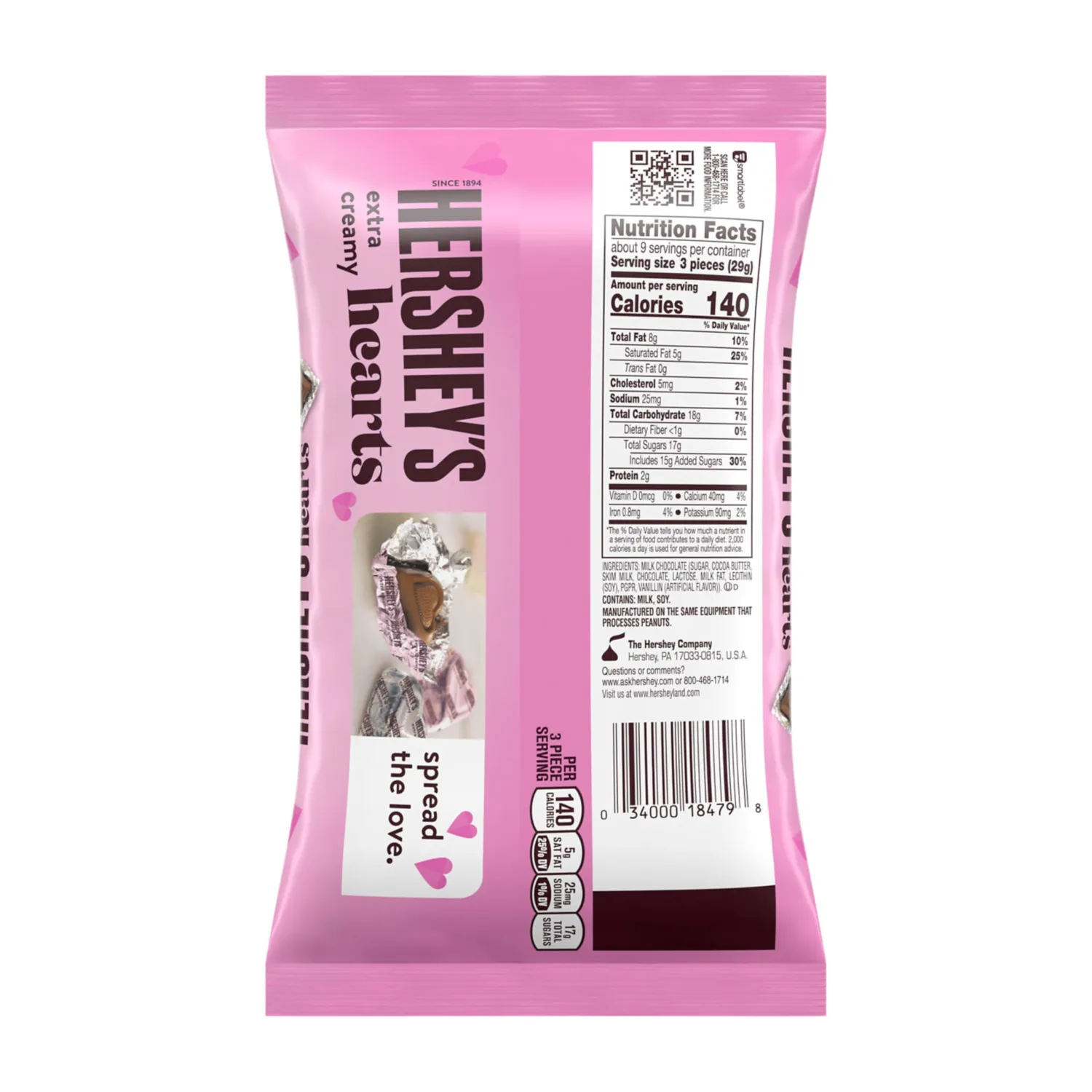 HERSHEY'S Milk Chocolate Hearts, Valentine's Day Candy Bag, 9.2 oz