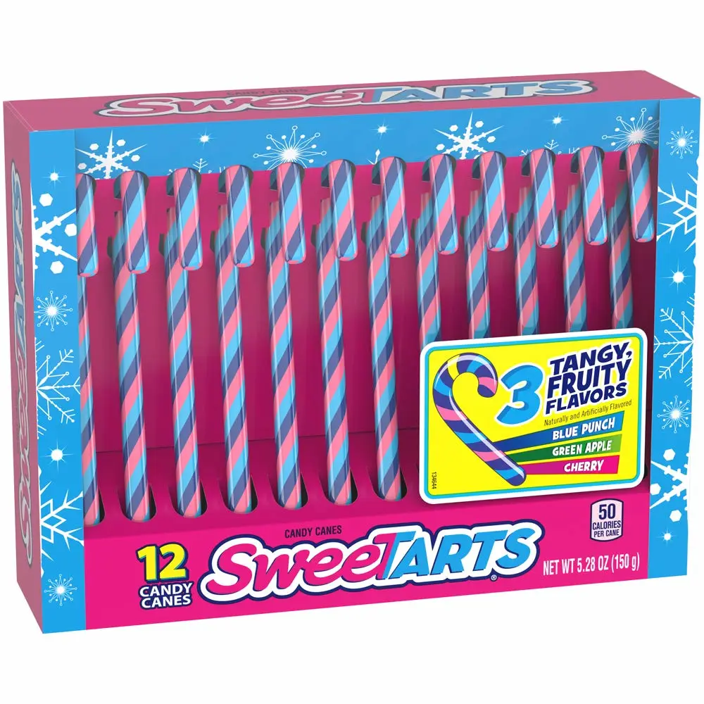 SweeTARTS Holiday Candy Canes, Christmas Stocking Stuffers Box for Kids, Multicolor, Assorted, 5.28 Oz, 12 Count