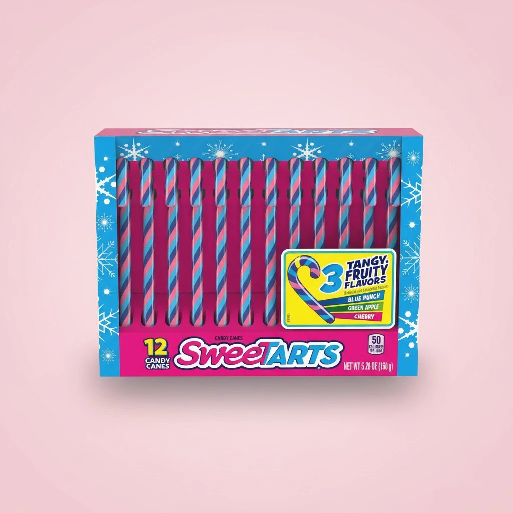 SweeTARTS Holiday Candy Canes, Christmas Stocking Stuffers Box for Kids, Multicolor, Assorted, 5.28 Oz, 12 Count