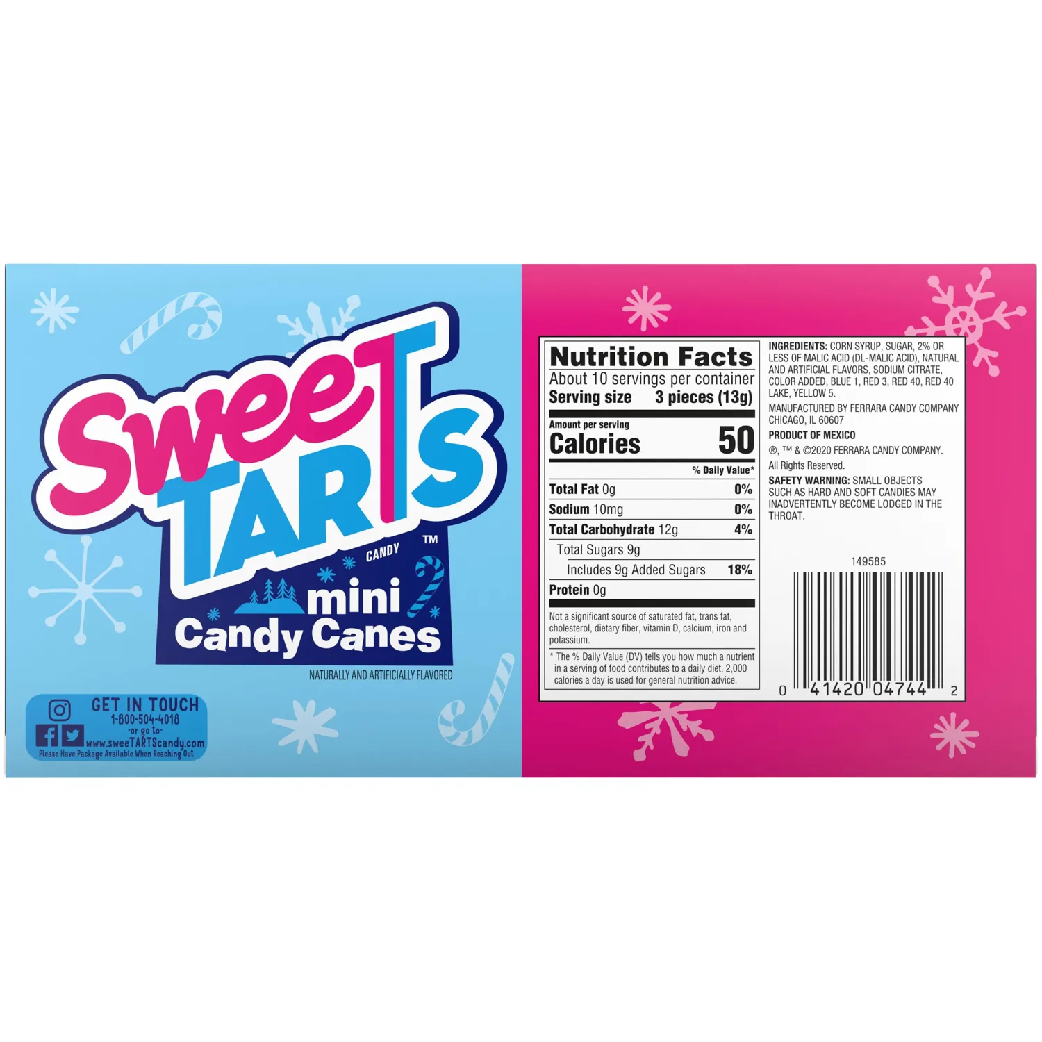 SweeTarts Mini Holiday Candy Canes, Holiday Candy, Christmas Stocking Stuffers for Kids, 4.8 oz Box
