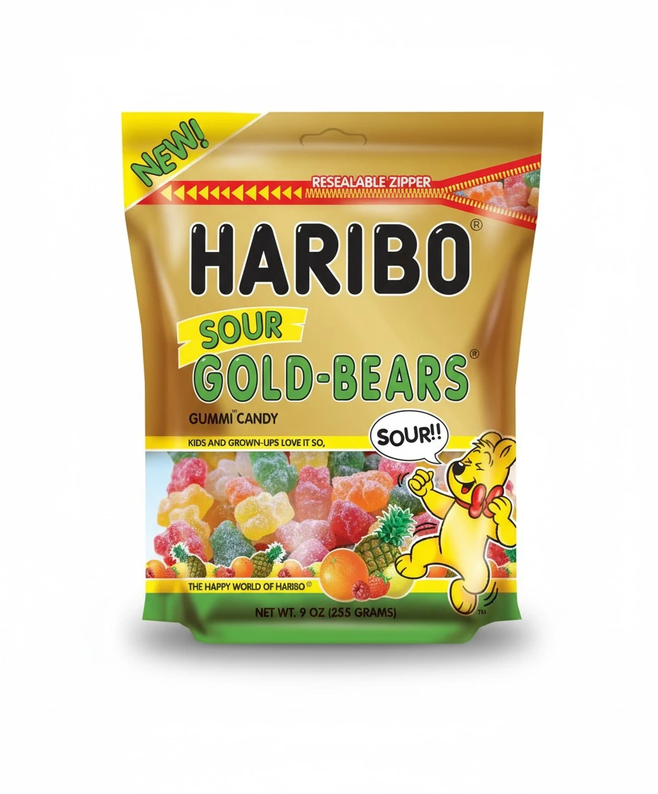 Haribo New Sour Gold-Bears Gummi Candy in a Resealable Pouch (9 Ounces)