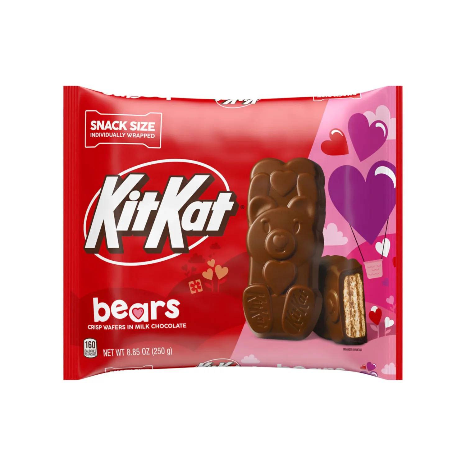 KIT KAT Milk Chocolate Wafer Snack Size Bears, Valentine's Candy Bag, 8.85 oz