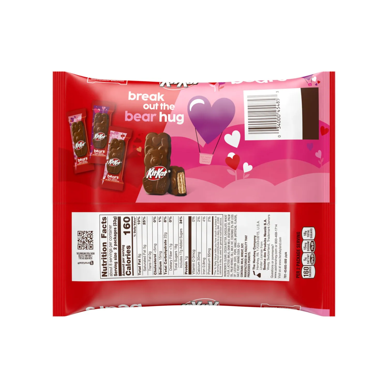 KIT KAT Milk Chocolate Wafer Snack Size Bears, Valentine's Candy Bag, 8.85 oz