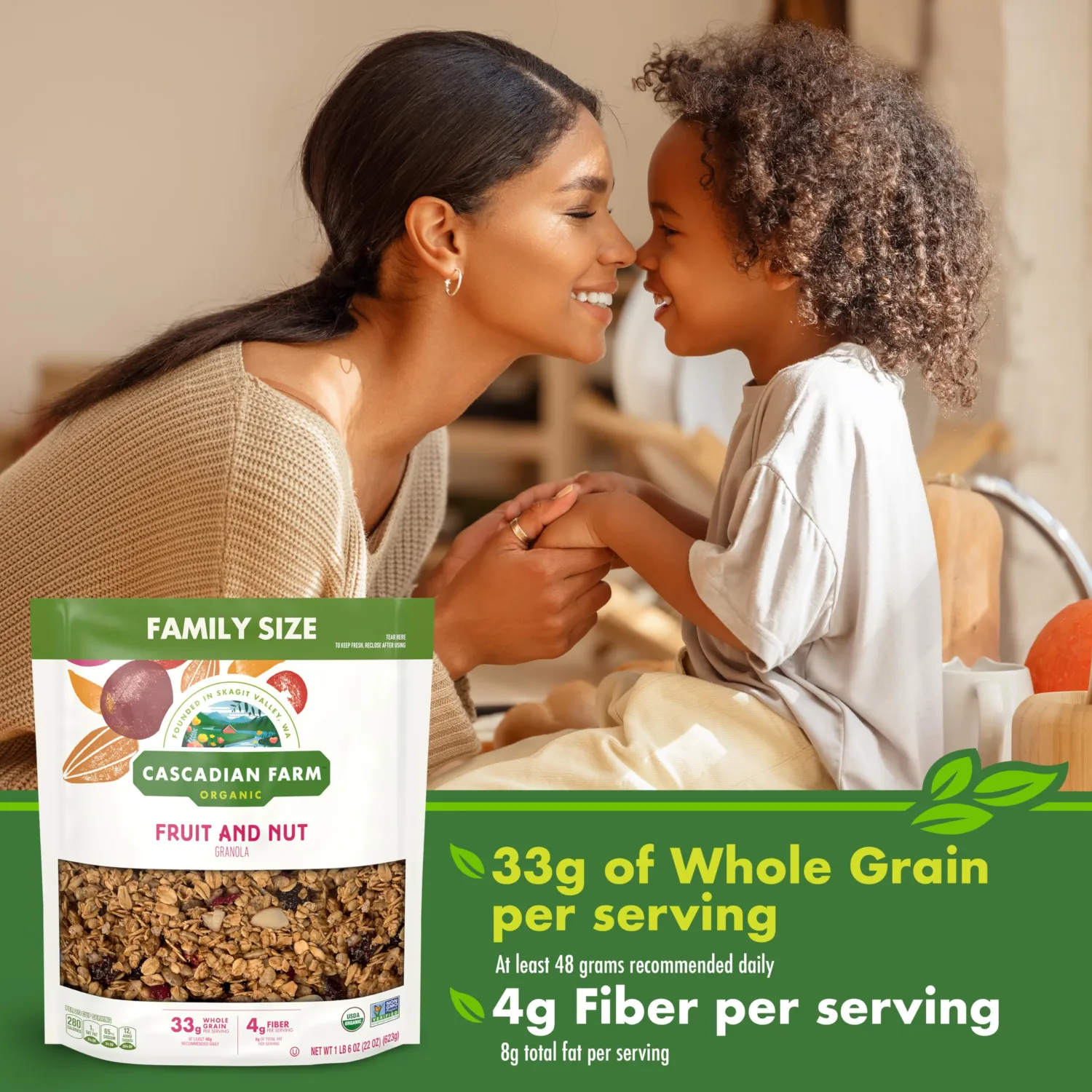 Cascadian Farm Organic Granola, Fruit and Nut Cereal, Resealable Pouch, Family Size, 22 oz