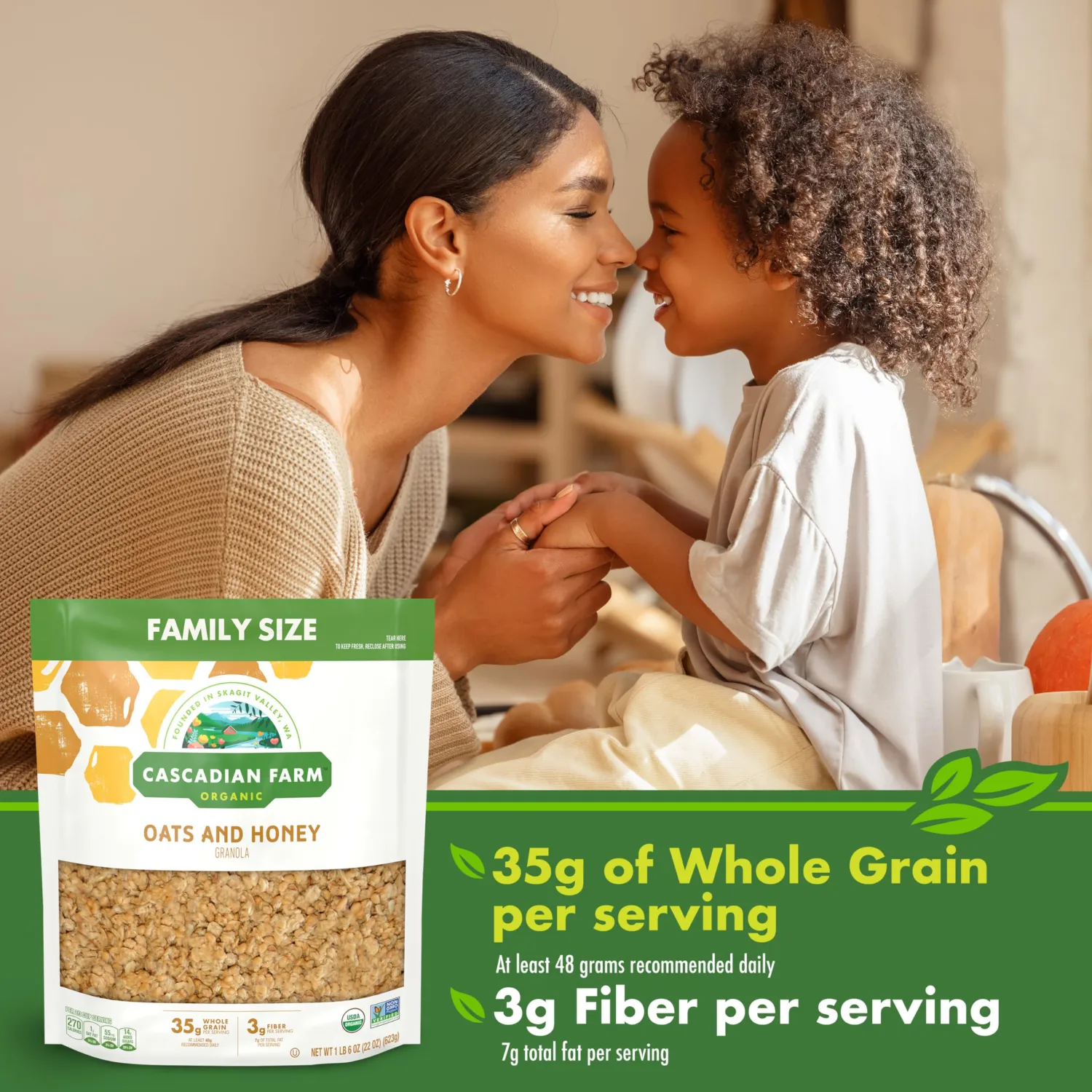 Cascadian Farm Organic Granola, Oats and Honey Cereal, Resealable Pouch, Family Size, 22 oz